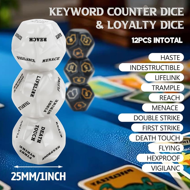 Ravonixis 12 Pieces MTG Counter 12 Sided Abilities Keywords Dice Loyalty MTG Life Counter Tokens Dice Buff Tokens Compatible with Magic Card Game Accessories CCG Creature Stats (White) - Image 2